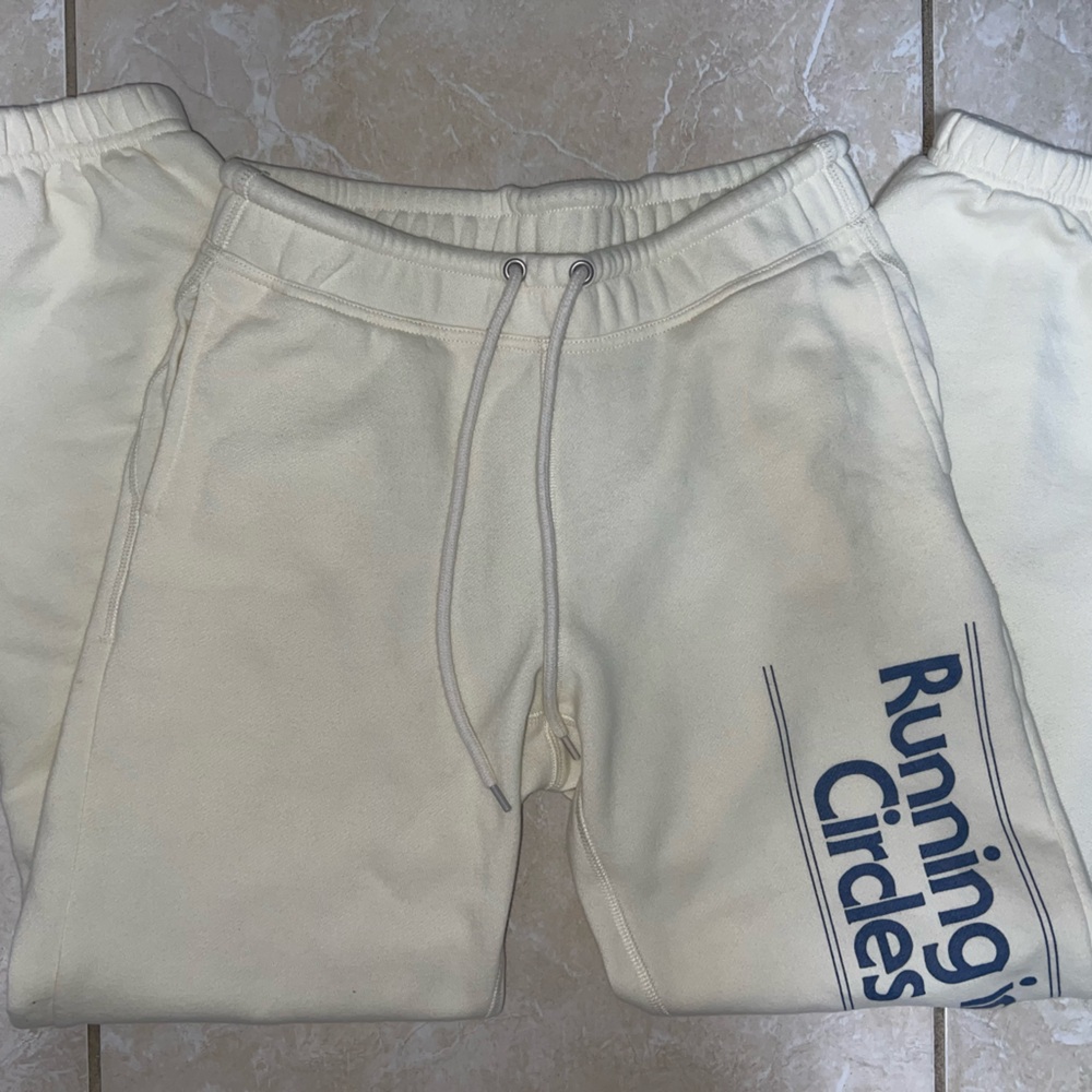 Urban Outfitters Cream Joggers with Blue Print